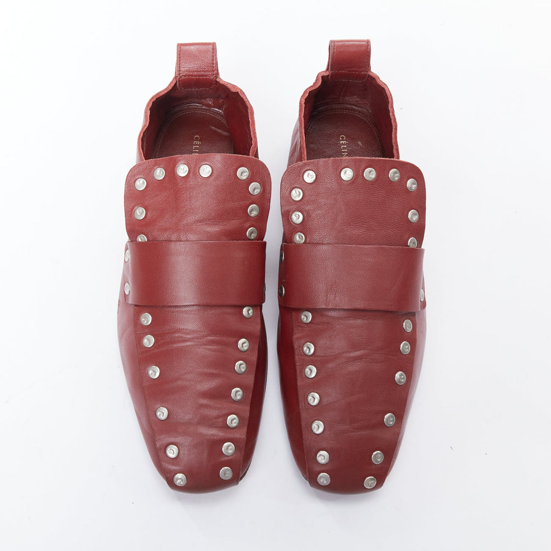 OLD CELINE Phoebe Philo burgundy silver stud loafer flats EU36.5