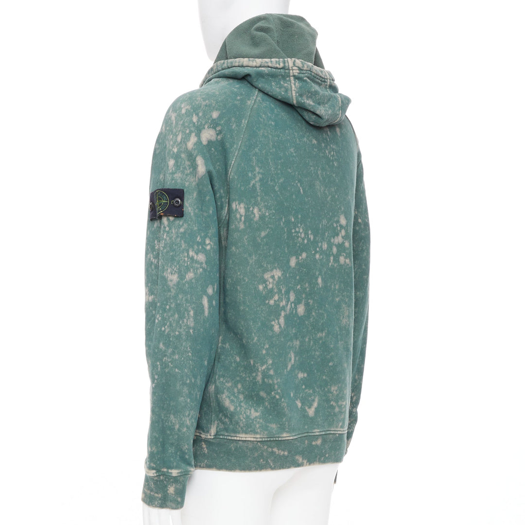 STONE ISLAND 2022 Off-Dye OVD Treatment Cotton fleece hoodie green marbled M