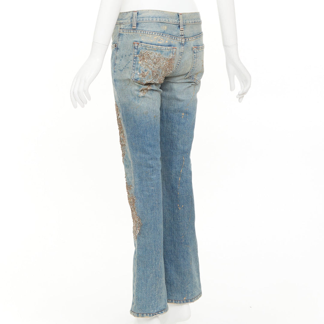 RALPH LAUREN Purple Label gold painted sequins splash floral flared jeans 26"