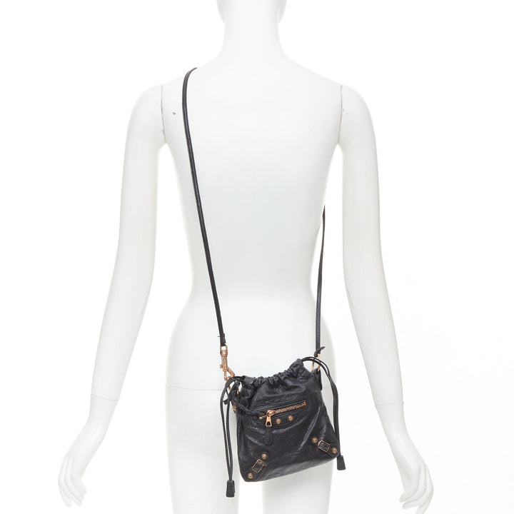 BALENCIAGA Motocross Move On grey leather rose gold hardware crossbody pouch