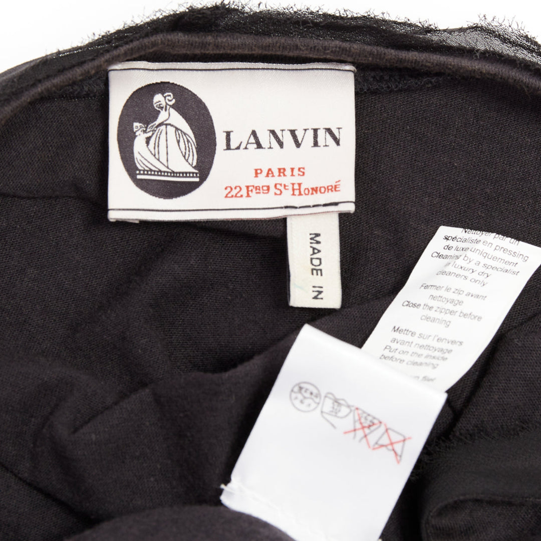 LANVIN black bamboo cotton crystal rhinestone belted dress M