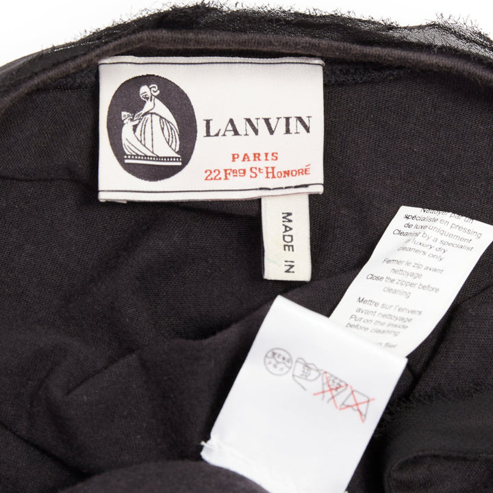 LANVIN black bamboo cotton crystal rhinestone belted dress M