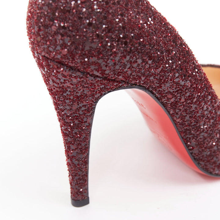 CHRISTIAN LOUBOUTIN Ron Ron 100 Glitter Oxblood red almond toe pump EU37.5
