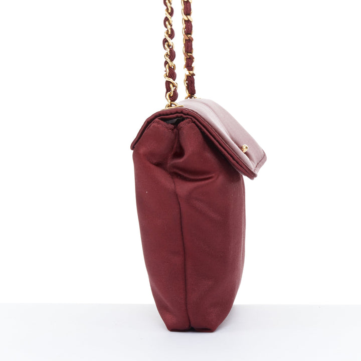 CHANEL 1990 Vintage burgundy satin envelope CC turnlock chain shoulder bag