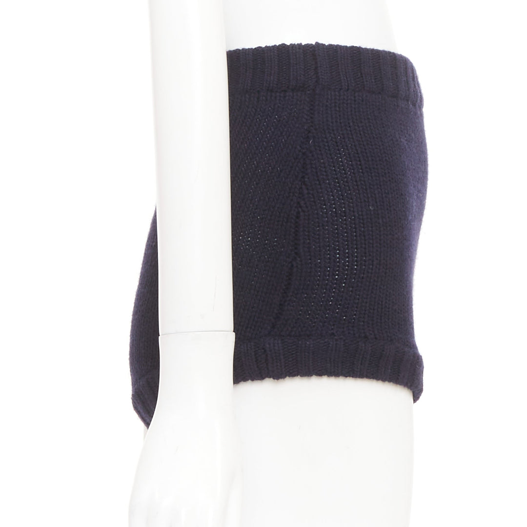 CHLOE 2024 Runway classic navy wool cashmere blend button knit mini shorts XS