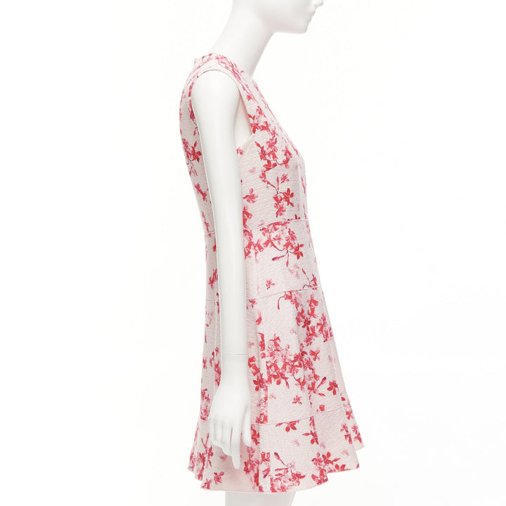 GIAMBATTISTA VALLI pink red floral blossom jacquard fit flare dress IT42 M