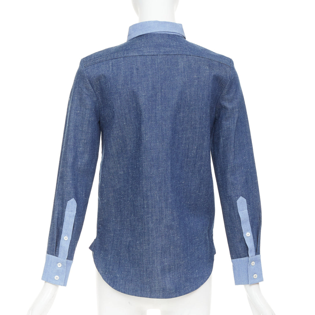 OLD CELINE Phoebe Philo 2011 Runway blue patchwork denim button-up shirt FR36 S