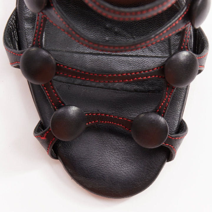 rare CHRISTIAN LOUBOUTIN Neurone Nappa Nero black buttons cage sandals EU37