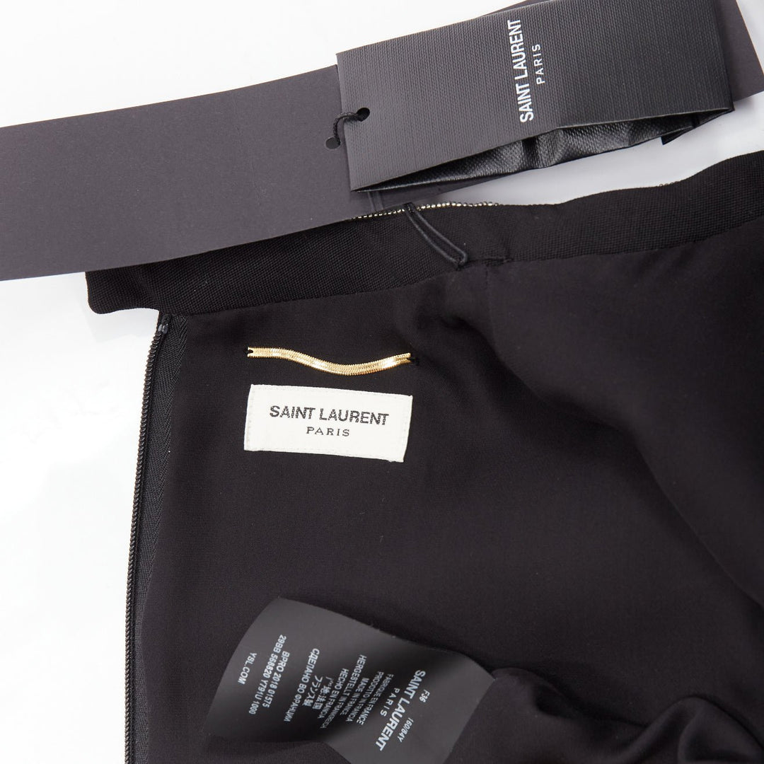 SAINT LAURENT black 100% wool diamante collar silk lined shift dress FR36 S