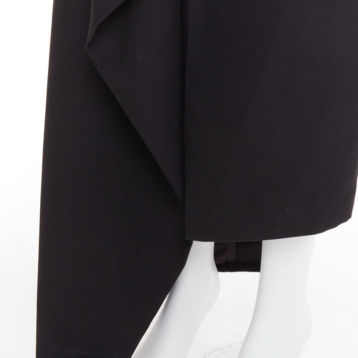 ALEXANDRE VAUTHIER COUTURE black wool asymmetric cascade ruffle split skirt