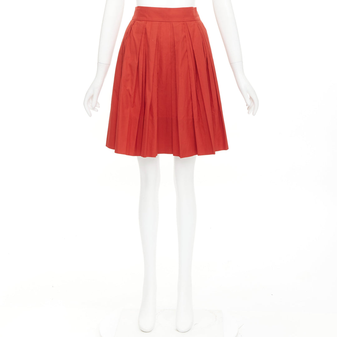GUCCI 2007 Vintage brick red coton poplin pleated high waist knee skirt IT 38 M