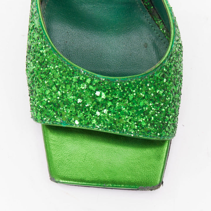 THE ATTICO Devon green apple glitter square open toe architectural mules EU38