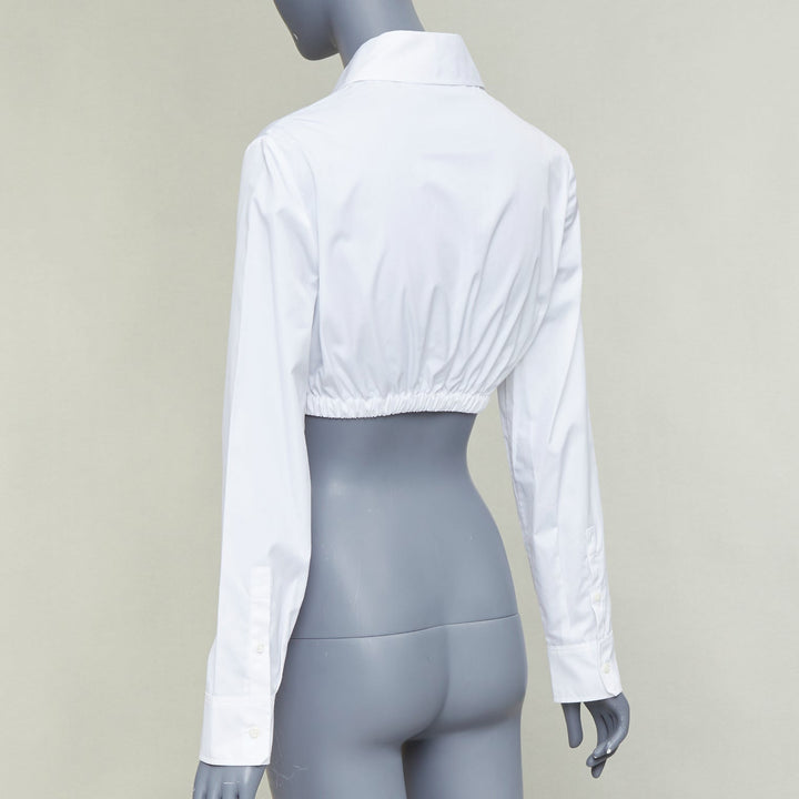 PRADA 2022 white cotton logo embroidered pocket elastic waist crop shirt IT38 XS