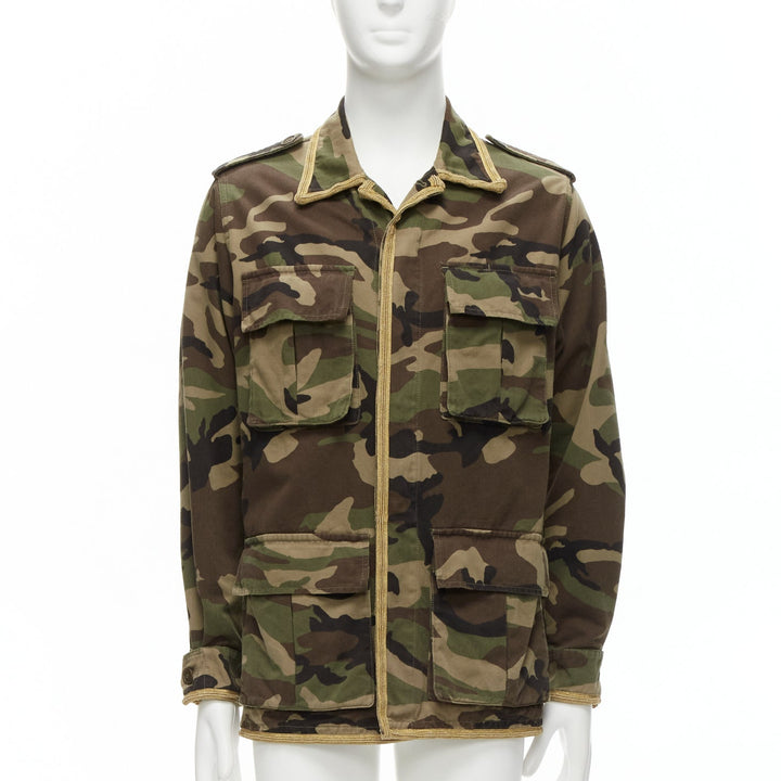 SAINT LAURENT Hedi Slimane 2014 gold green camouflage military  jacket FR46 S