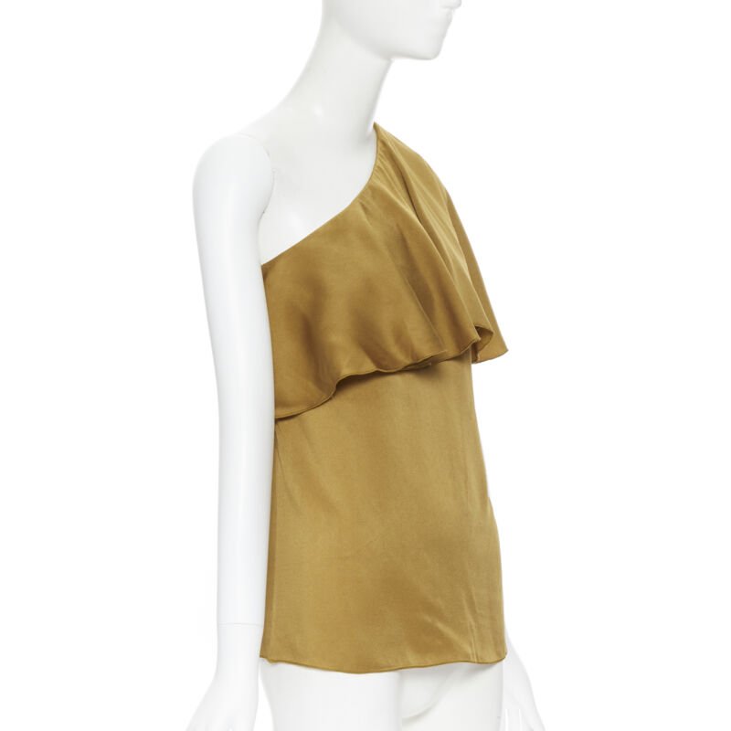 LANVIN ALBER ELBAZ gold viscose acetate layered one shoulder evening top FR36 XS