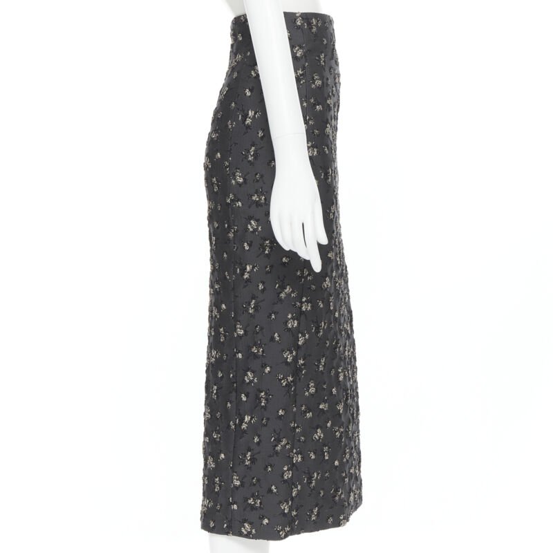 BROCK COLLECTION grey floral cloque front dart knee length pencil skirt Us0 XS