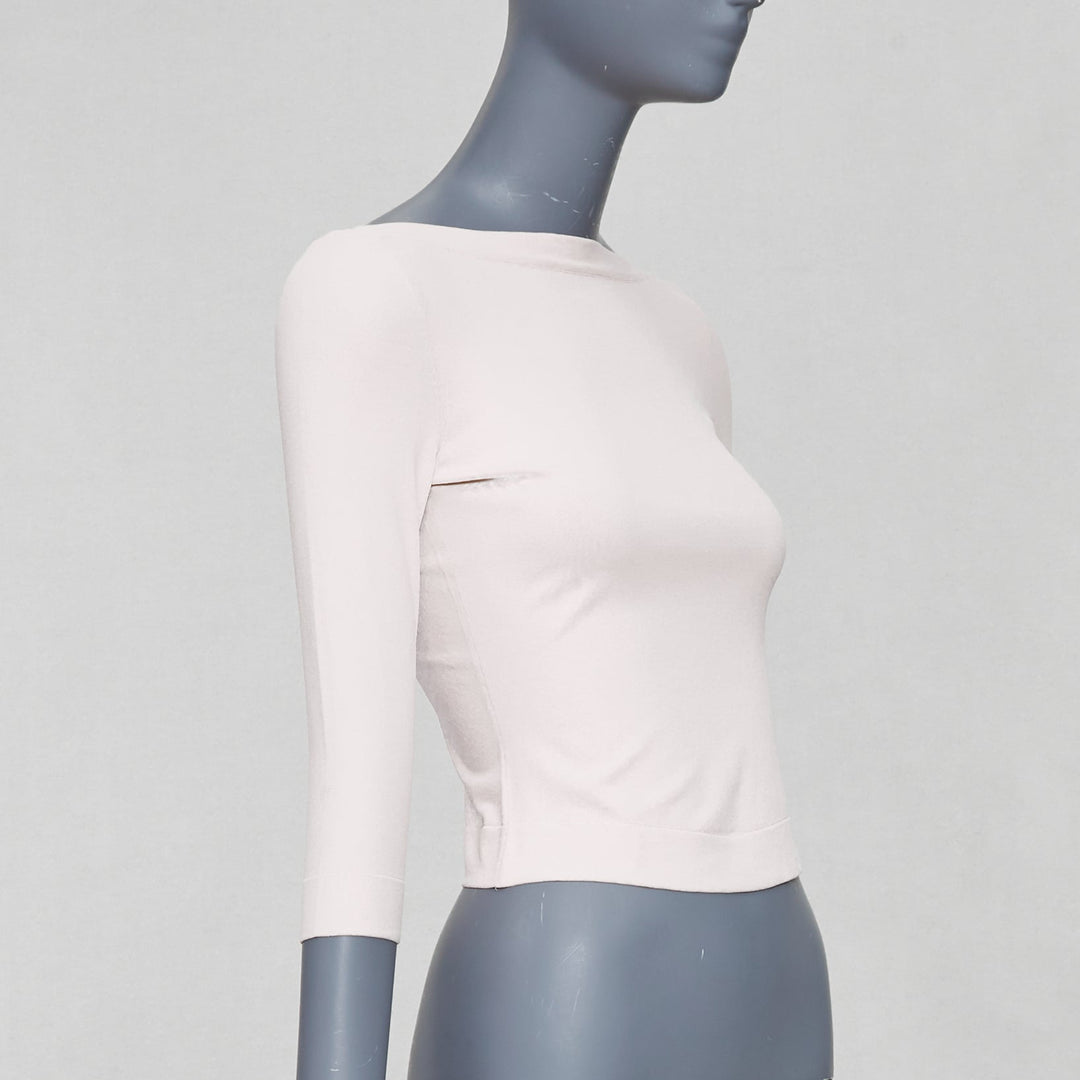 ALAIA white viscose blend cropped sleeved bateau neck sweater FR36 S
