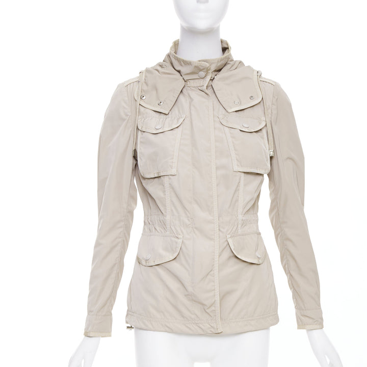 MONCLER Roxane Giubotto beige nylon military cargo pocket jacket Sz.0 XS
