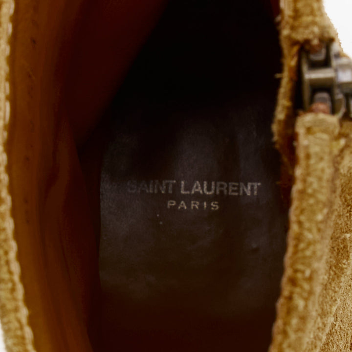 SAINT LAURENT Wyatt tan brown leather harness western boots EU41.5