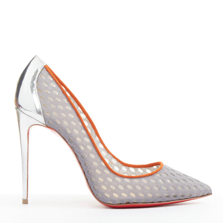 CHRISTIAN LOUBOUTIN Follies Resille 100 Tis Alveo Pierre grey silver pump EU37.5