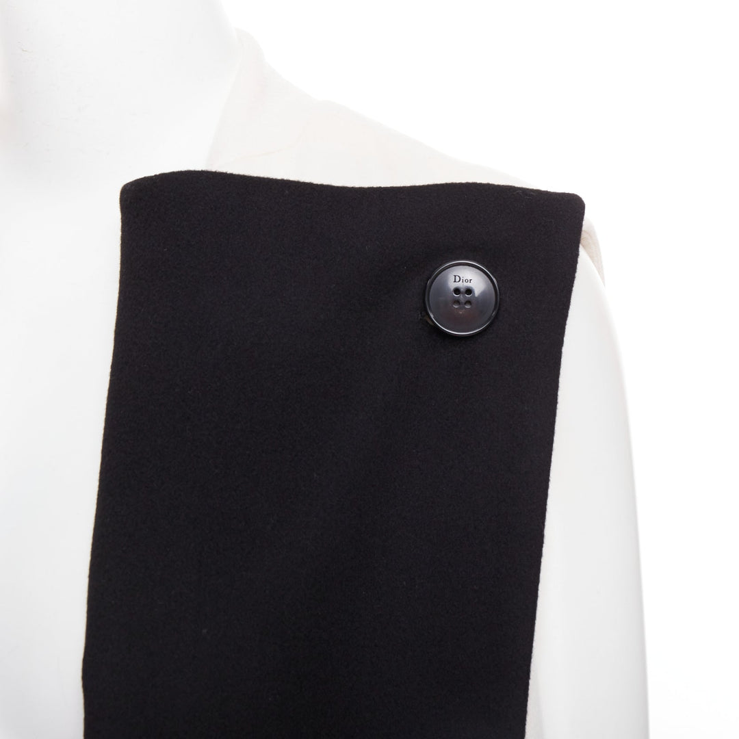 CHRISTIAN DIOR black cream double cashmere bicolor silk lined coat vest FR36 S