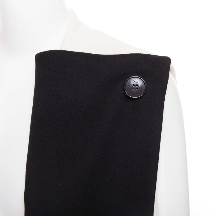 CHRISTIAN DIOR black cream double cashmere bicolor silk lined coat vest FR36 S
