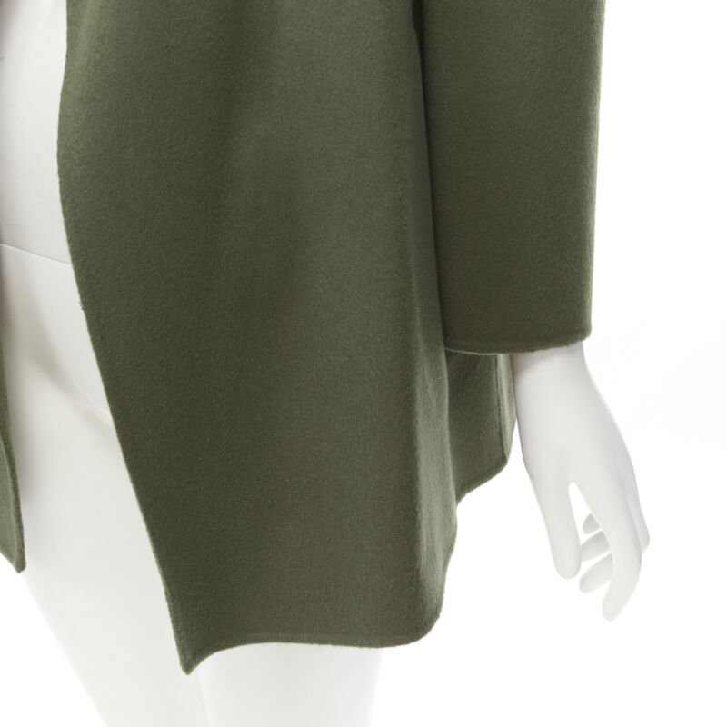 THEORY military green wool cashmere blend soft draped collar unlined coat S