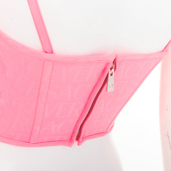 new VERSACE Medusa '95 Pastel Pink monogram boned silver buckle corset IT36 XXS