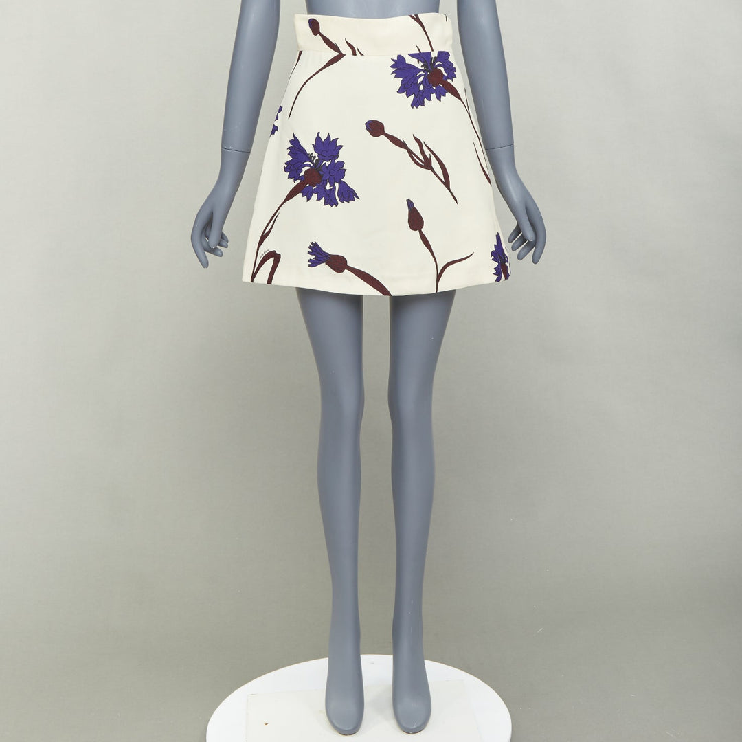 MIU MIU 2014 cream purple floral high waisted Aline skirt IT38 XS