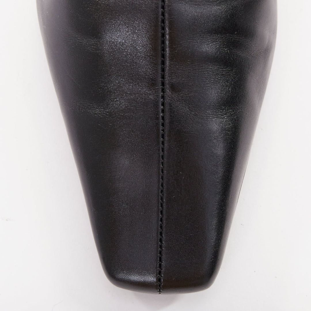 THE ROW Bette black leather square toes knee high flat boots EU37.5
