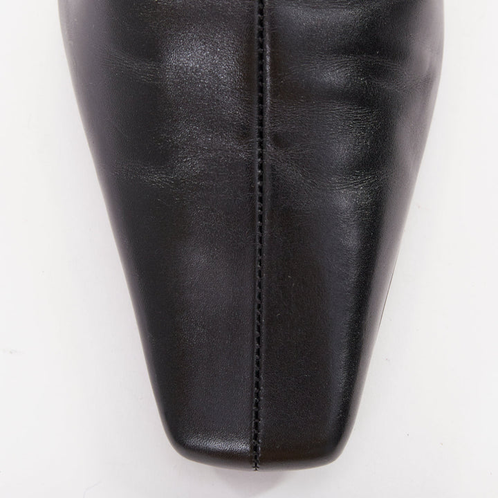 THE ROW Bette black leather square toes knee high flat boots EU37.5