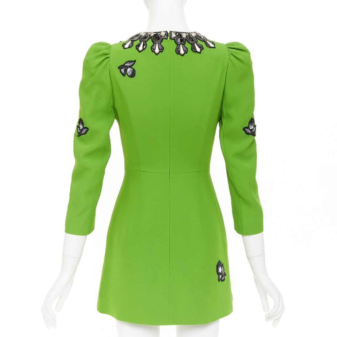 ANDREW GN apple green black silver sequinned badges bejewelled dress FR34 XS