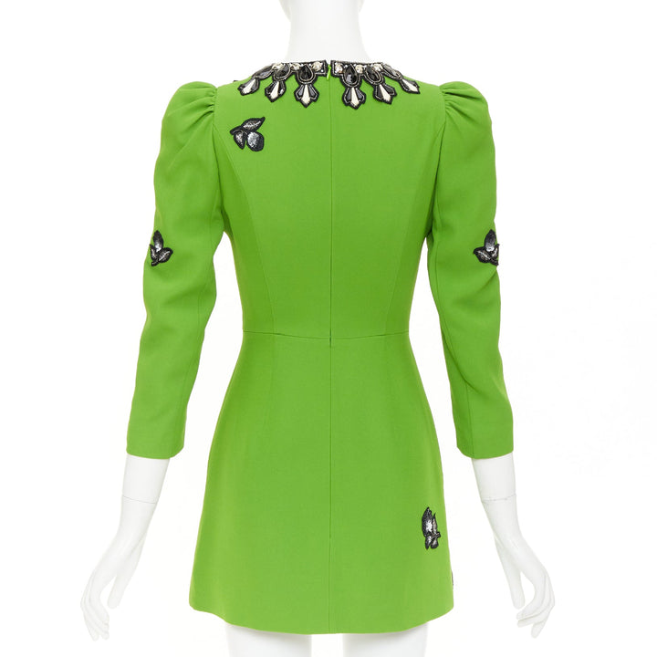 ANDREW GN apple green black silver sequinned badges bejewelled dress FR34 XS