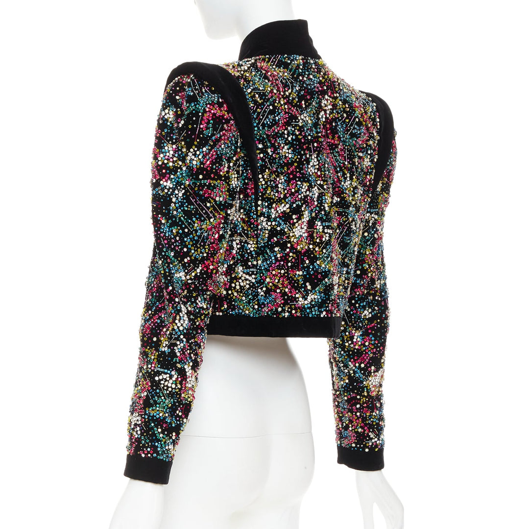 rare ALEXANDRE VAUTHIER COUTURE SS2021 Runway black velvet crystal crop jacket