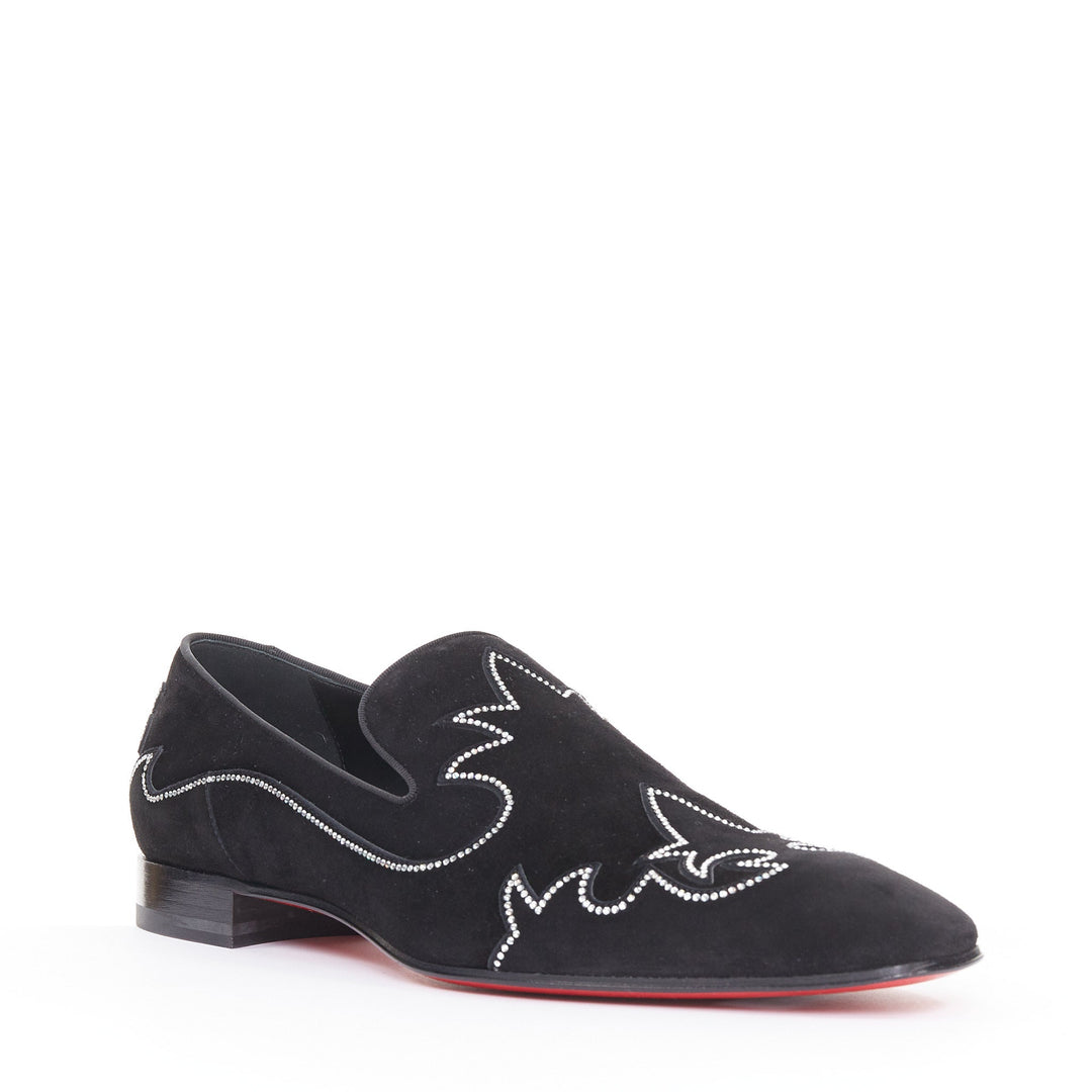 CHRISTIAN LOUBOUTIN Dandysiago Western black crystal strass suede loafer EU43