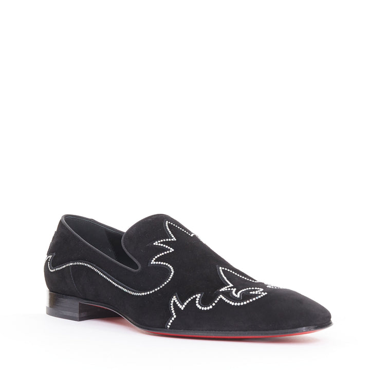 CHRISTIAN LOUBOUTIN Dandysiago Western black crystal strass suede loafer EU43