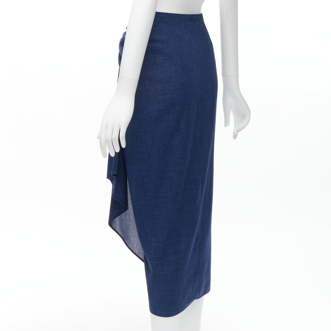 THIERRY MUGLER Vintage blue lightweight drape wrap waist button skirt IT63-90 S