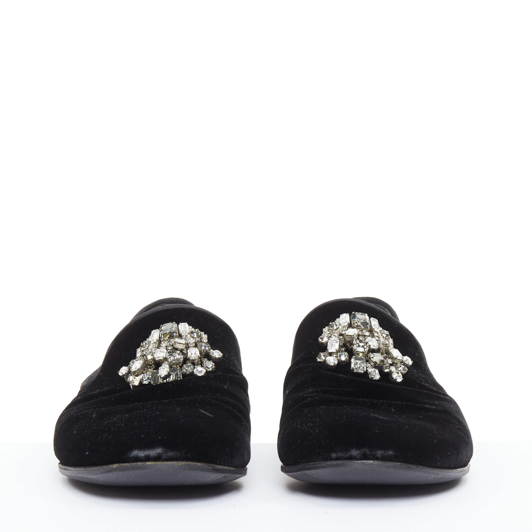 GIUSEPPE ZANOTT RemyeI black velvet crystal brooch le smoking loafers EU43