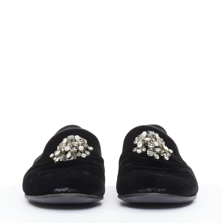 GIUSEPPE ZANOTT RemyeI black velvet crystal brooch le smoking loafers EU43