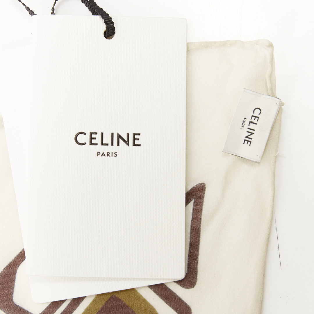 CELINE 2019 Hedi Slimane 100% silk olive brown retro 70s honeycomb scarf
