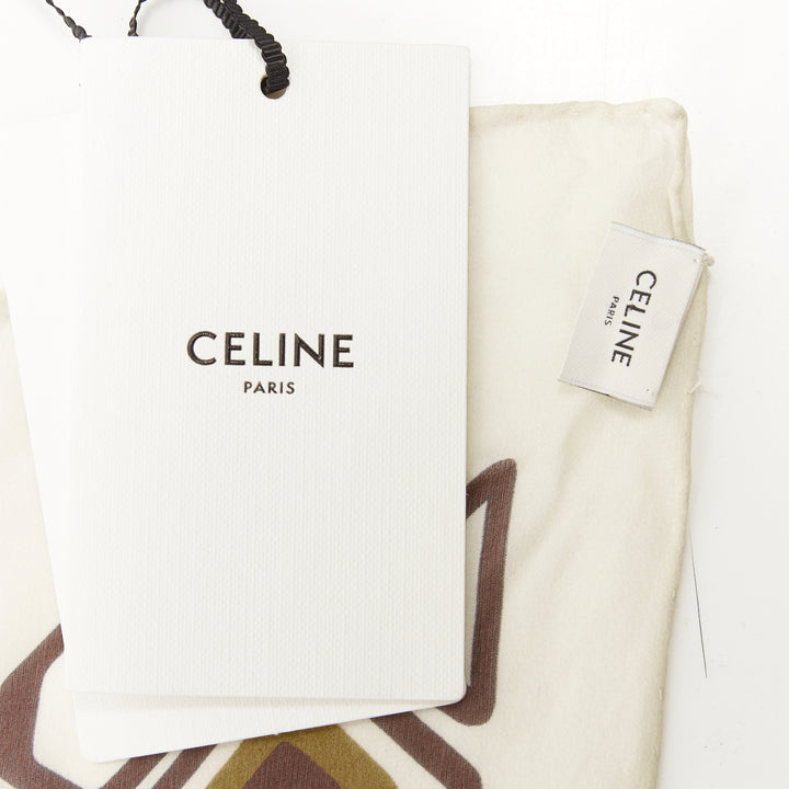 CELINE 2019 Hedi Slimane 100% silk olive brown retro 70s honeycomb scarf