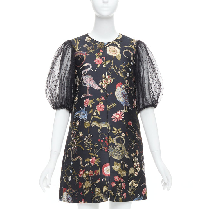 RED VALENTINO Runway black bird floral jacquard mini dress IT42 M