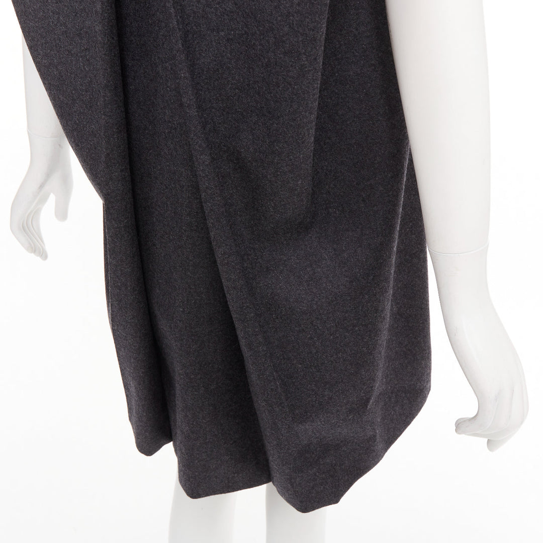 YVES SAINT LAURENT 2009 grey wool metallic sheen back mini dress FR34 XXS