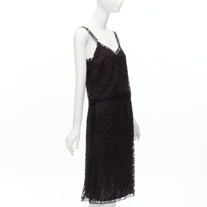 rare CHANEL 98A Karl Lagerfeld Runway Vintage black CC lace cami skirt FR40 L