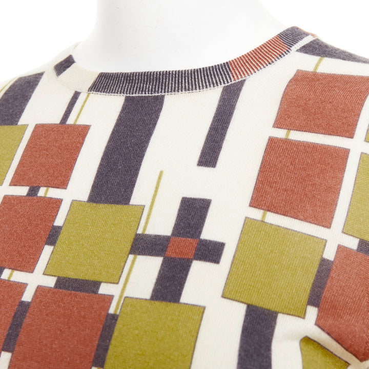 BOTTEGA VENETA green brown cashmere graphic round neck crop knit sweater IT38 X