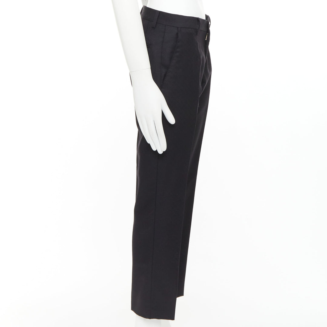 DOLCE GABBANA black wool mohair scaled pattern jacquard cropped trousers IT44 XS
