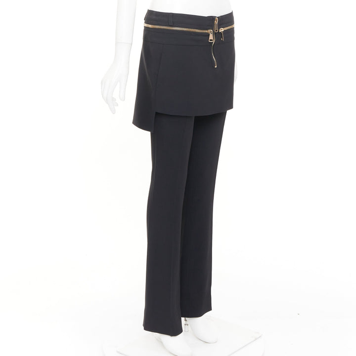 GIVENCHY black gold zip skirt layered flare pants trousers bottom FR36 S