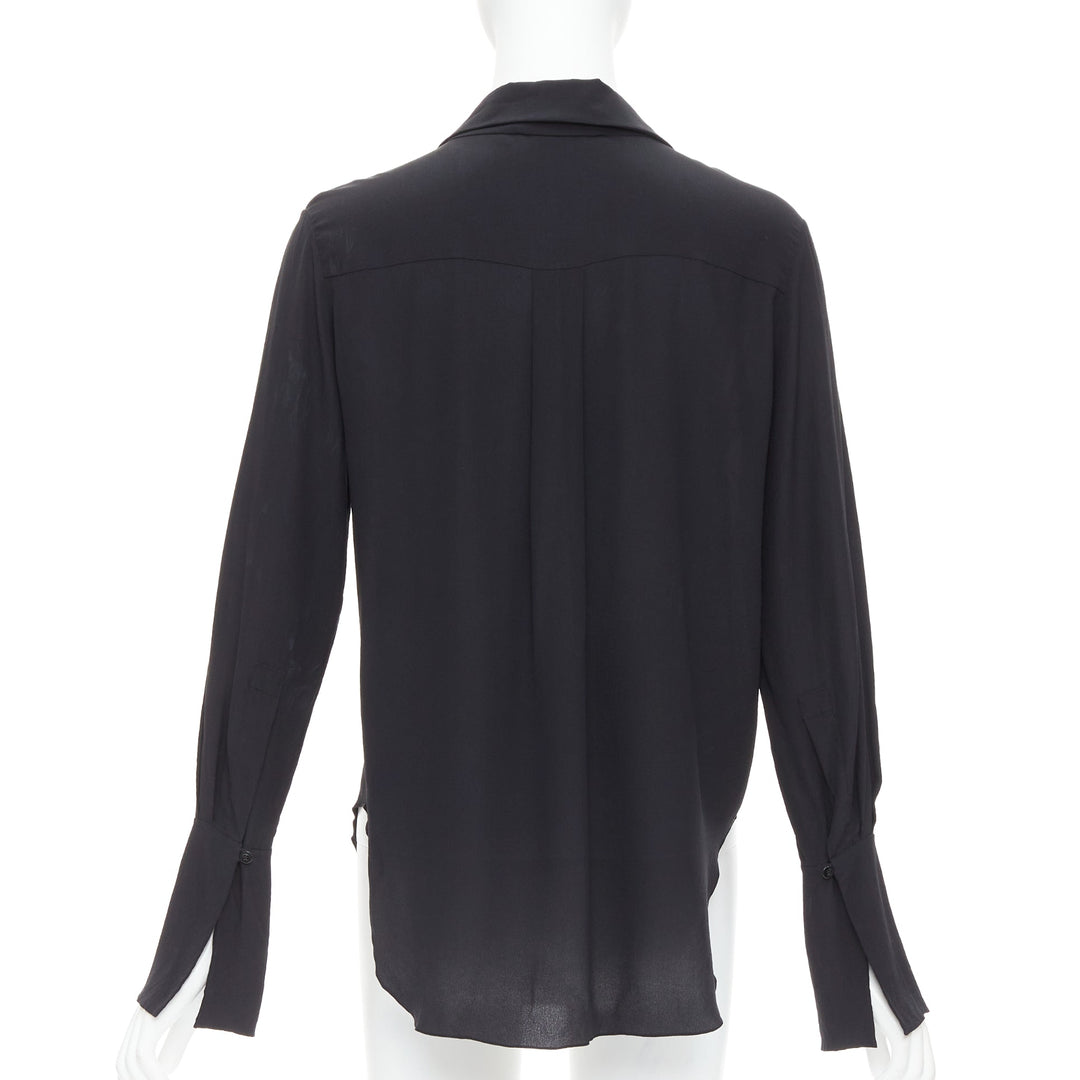 CHLOE 100% silk black ruffle trim lace up bohemian blouse shirt FR36 S