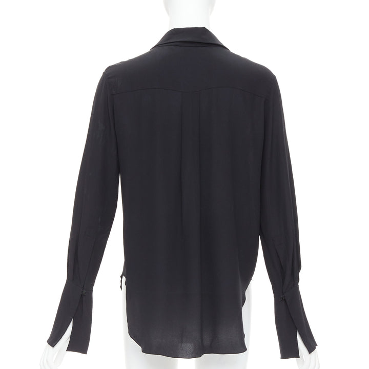 CHLOE 100% silk black ruffle trim lace up bohemian blouse shirt FR36 S