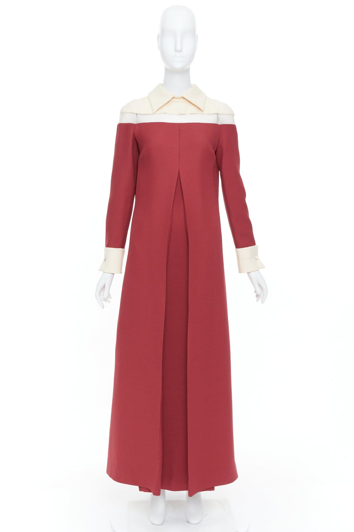 VALENTINO 2013 Runway red beige colorblock sheer chest panel maxi dress IT40 S